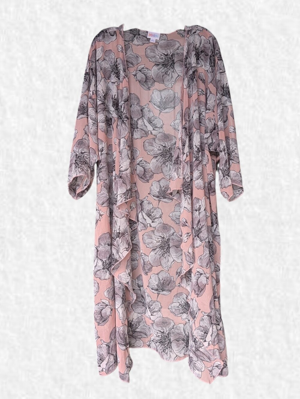 Lularoe Women's Size Fit L - 2x Open Front Kimono Duster: Soft Pink Floral - Picture 2 of 5